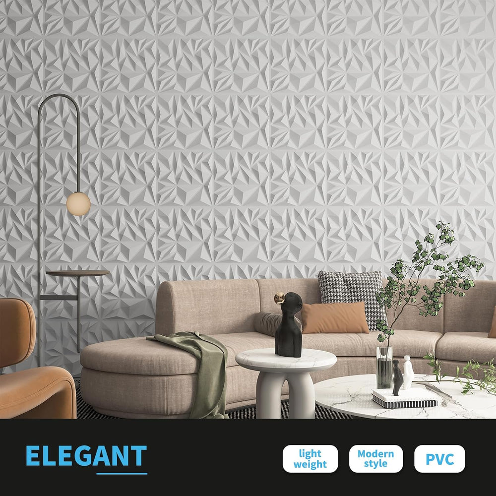 Art3d 33-Pack Modern Diamond Textured 3D Wall Panels, 12 x 12 in, White