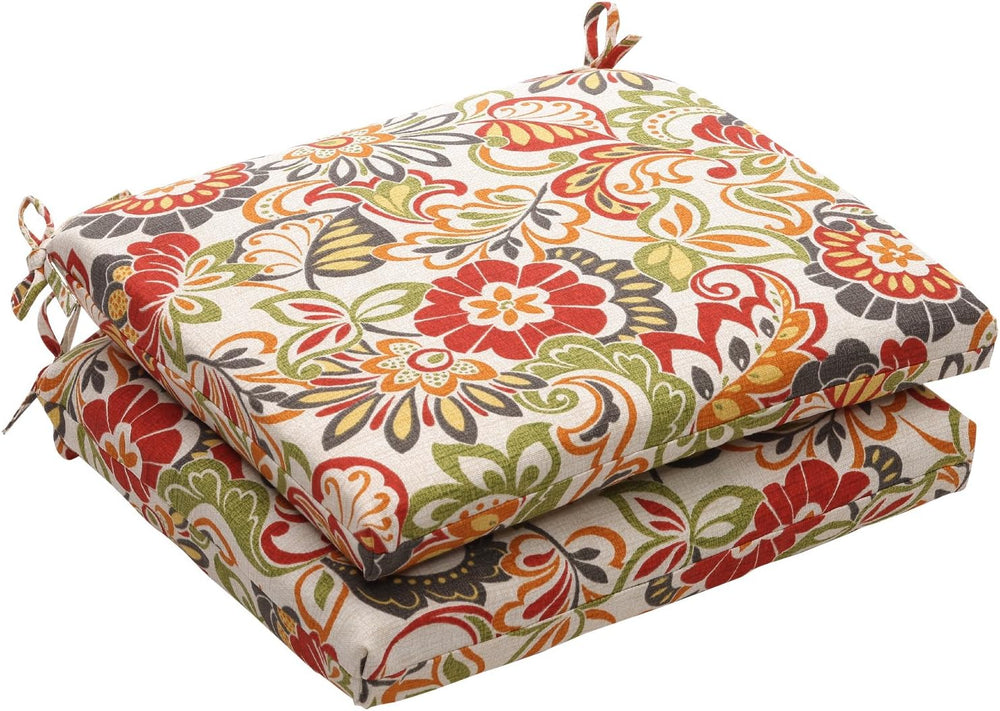 Pillow Perfect Bright Floral Indoor/Outdoor Chair Pad With Ties, 2 Count, 16&...