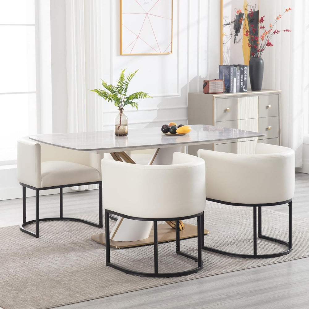 BESTANO Faux Leather Dining Chairs Set of 4 Modern Barrel Arm Chairs with Bla...