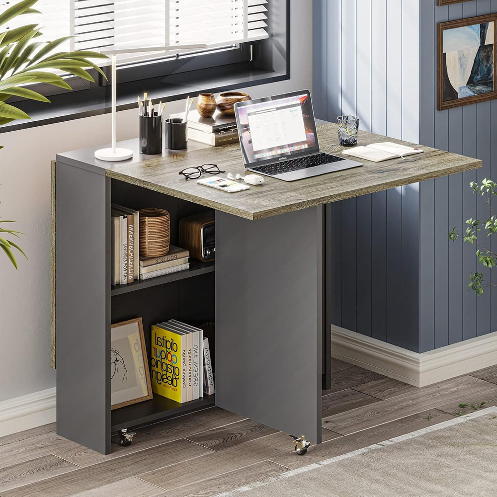 Tiptiper Folding Dining Table with 2 Storage Racks, Drop Leaf Table with 6 Wh...