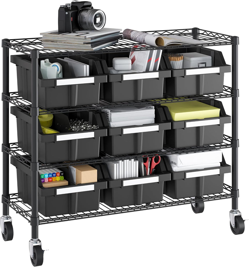 4-Tier NSF 9-Bin Steel Wire Shelving Rack, 36"W x 14"D x 31"H,...