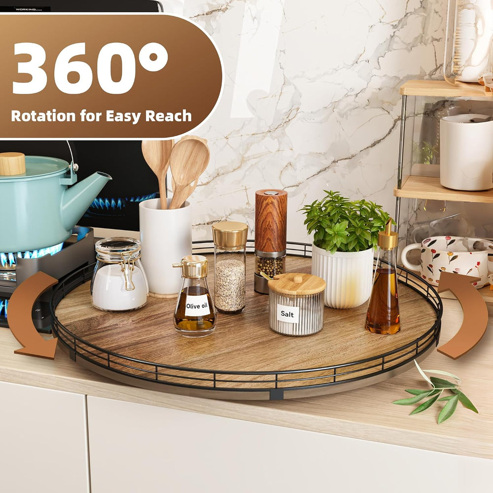 Acacia Wood 21" Lazy Susan Turntable Organizer for Table Top, Farmhouse ...