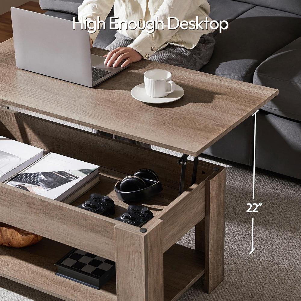 Yaheetech Lift Top Coffee Table with Hidden Storage & Shelf, Gray, 38.6&q...