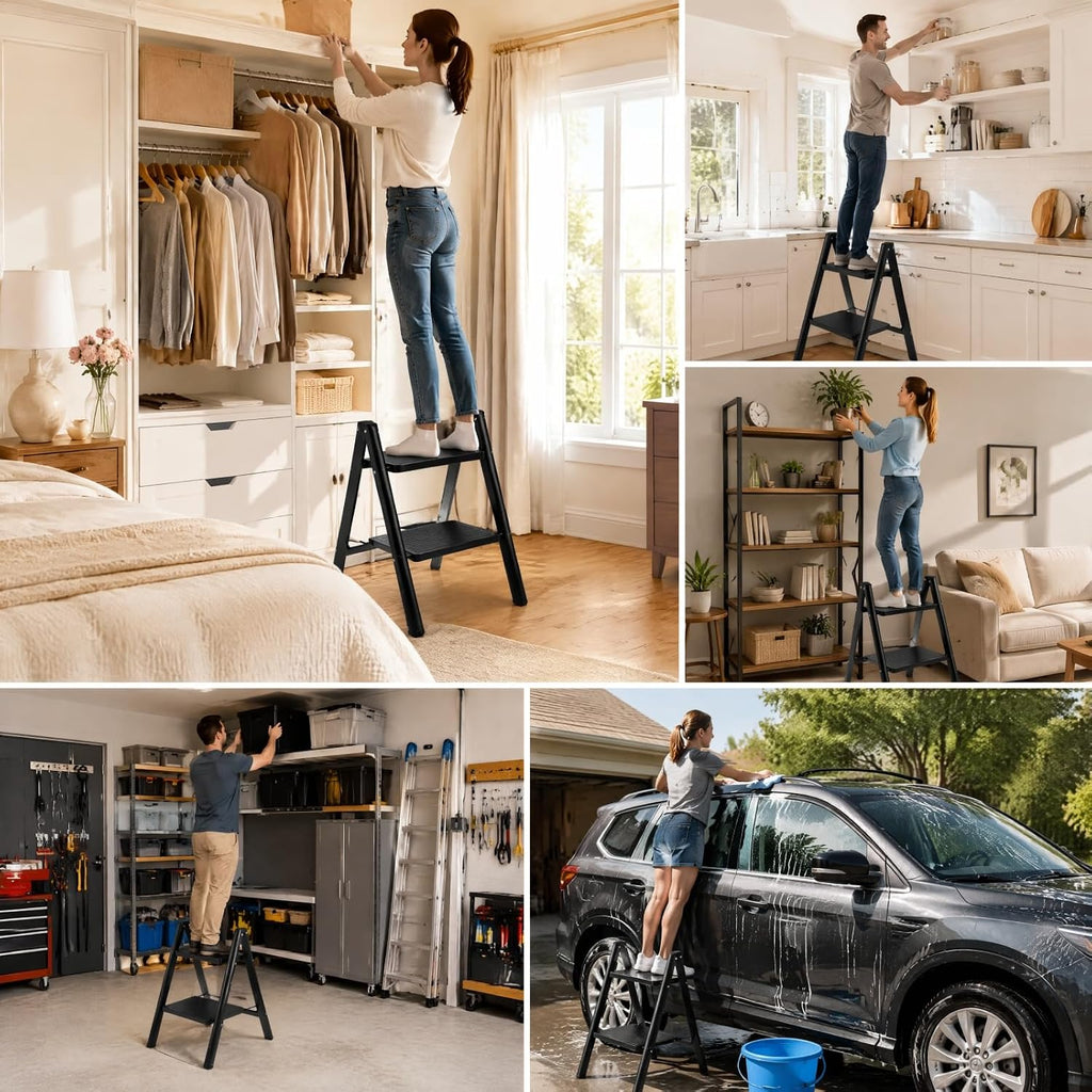 zavoos 2 step ladder, 330 lbs load capacity showing dimensions