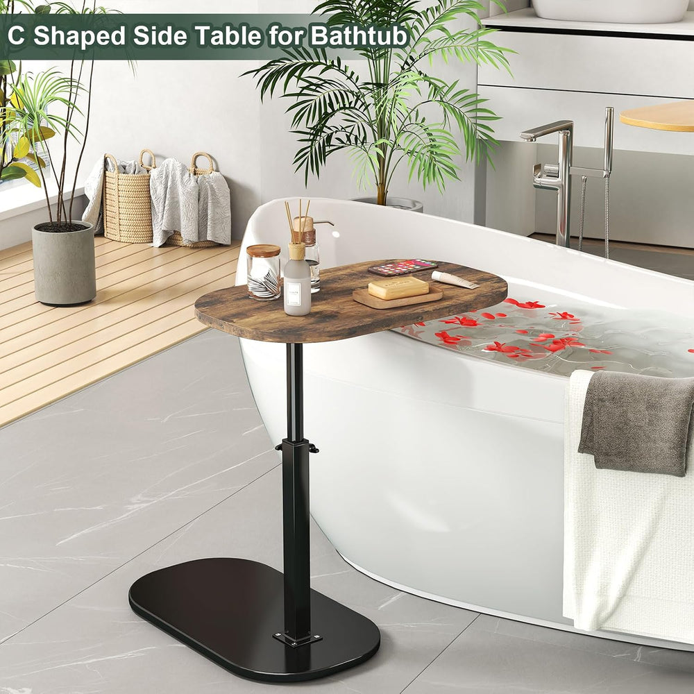 C Shaped Side Table, Adjustable Height C Shaped End Table, 360°Swivel Couch S...