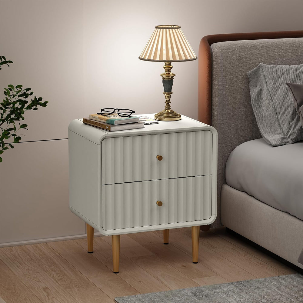 HLR Modern Nightstand Set of 2, Fluted Bed Side Table with 2 Drawers Storage,...