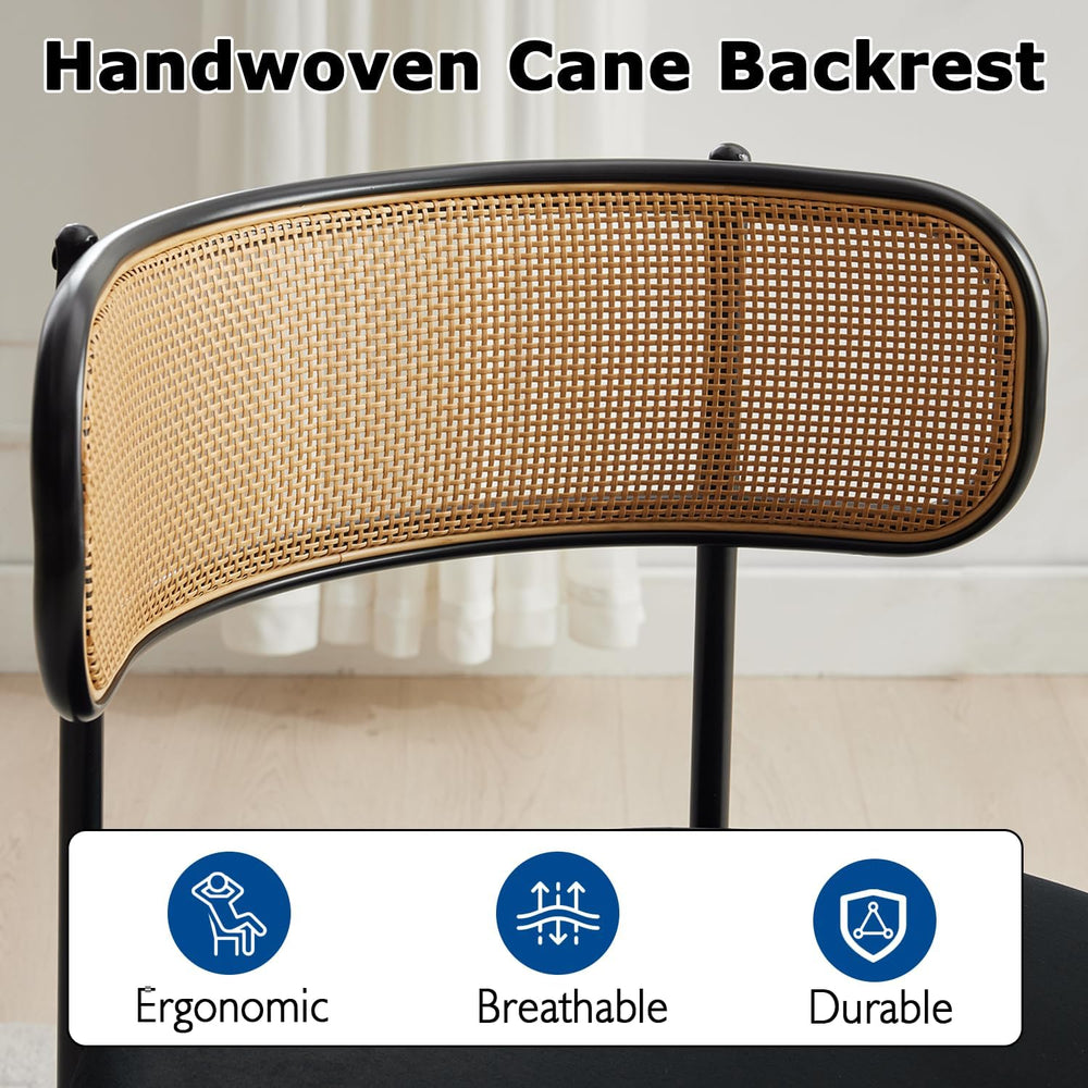 Black Rattan Dining Chairs Set of 6, Mid-Century Modern Chair with Boucle, Ki...