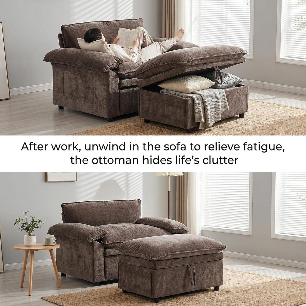 Furnimart Oversized Chair with Storage Ottoman, 44" Wide Cloud Chair and...