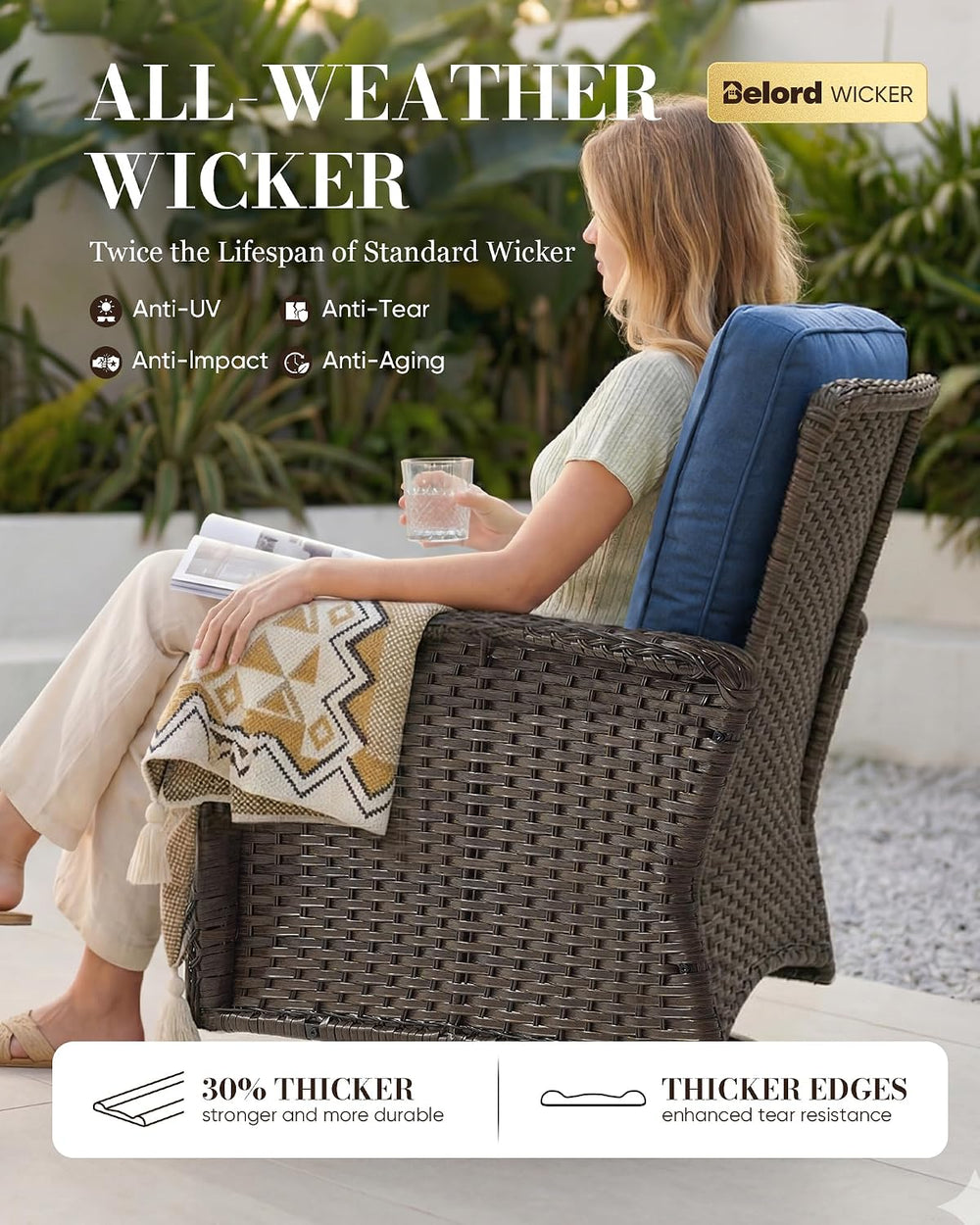 Belord Patio Wicker Chairs Swivel Rocker - Outdoor Swivel Rocking Chairs Set ...