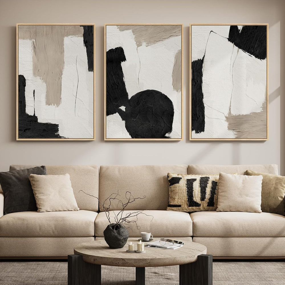 Large Framed Abstract Modern Neutral Wall Art for Living Room, 24x36 Inch