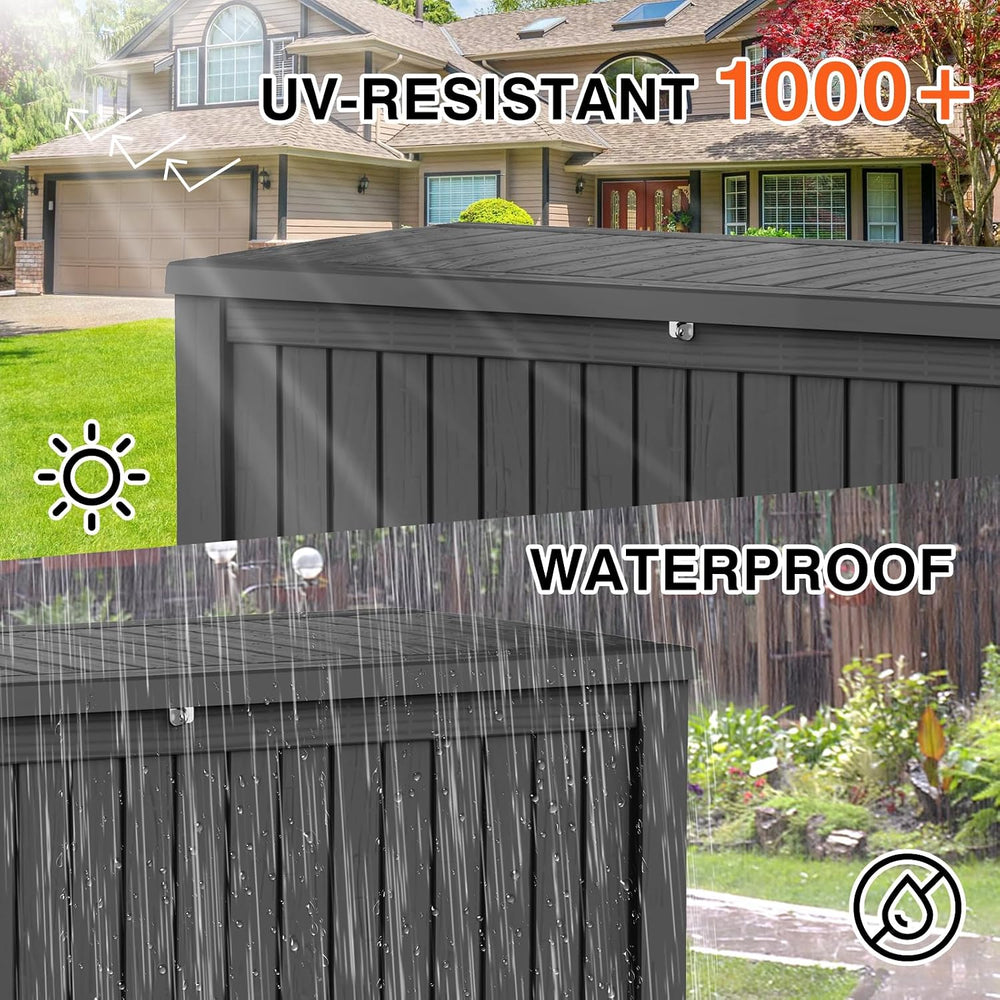 270 Gallon Outdoor Storage Box Waterproof, Lockable Resin Deck Box Large, Pat...