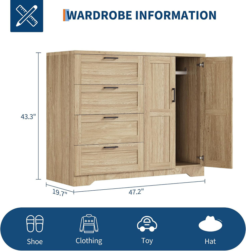 GarveeHome Multifunctional Wooden Dresser for Bedroom, 43.3 in H 2 Door Wardr...