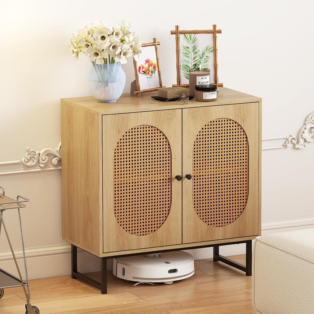 GIANTEX Boho Rattan Sideboard Buffet Cabinet with Storage, Natural