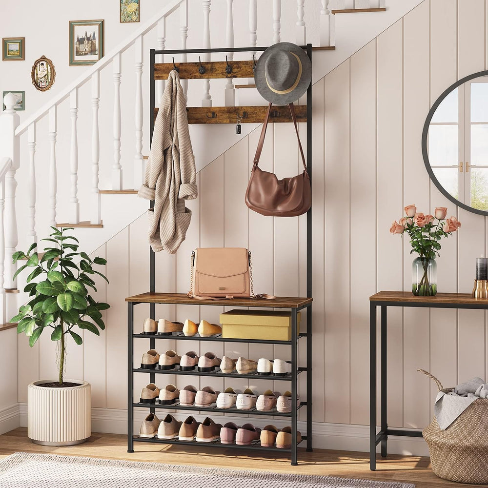 HOOBRO Hall Tree, Coat Rack with Shoe Rack, Hall Tree with Bench, 5 Tier Shoe...