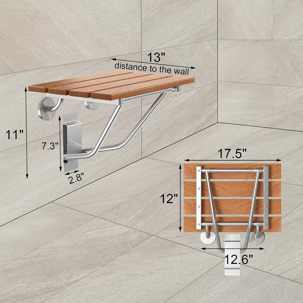 Folding Shower Seat & Chair Wall Mounted for Adults, Fold Down Shower Ben...
