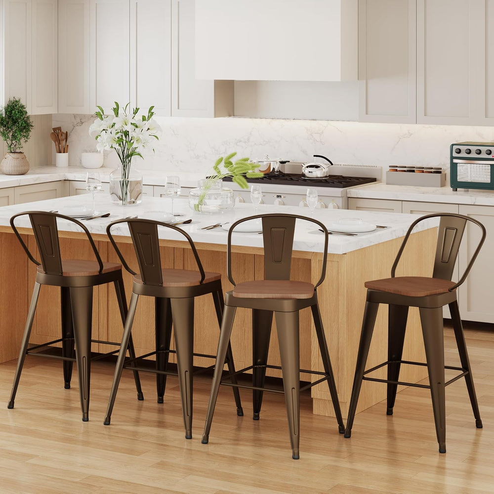 Aklaus Swivel Metal Bar Stools Swivel Modern Farmhouse Bar Chairs with High B...