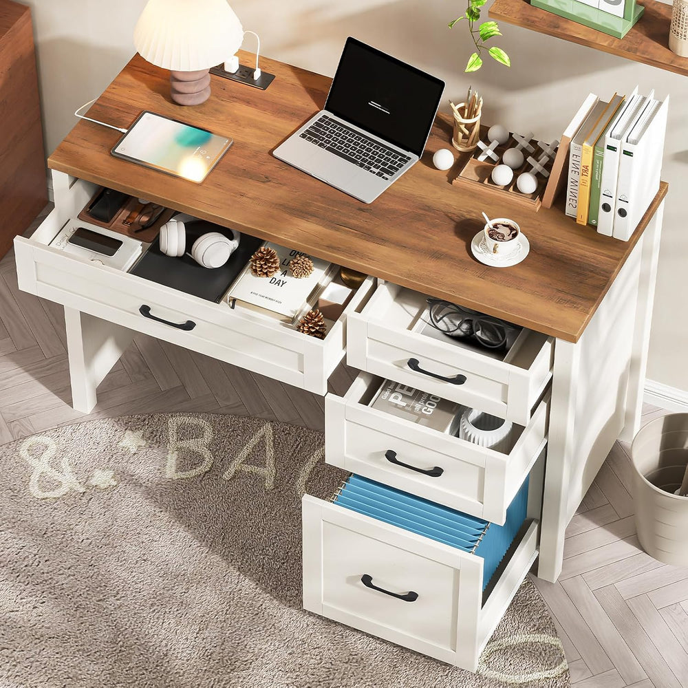 Vabches Farmhouse 47" Executive Desk, Computer Desk with File Drawer and...