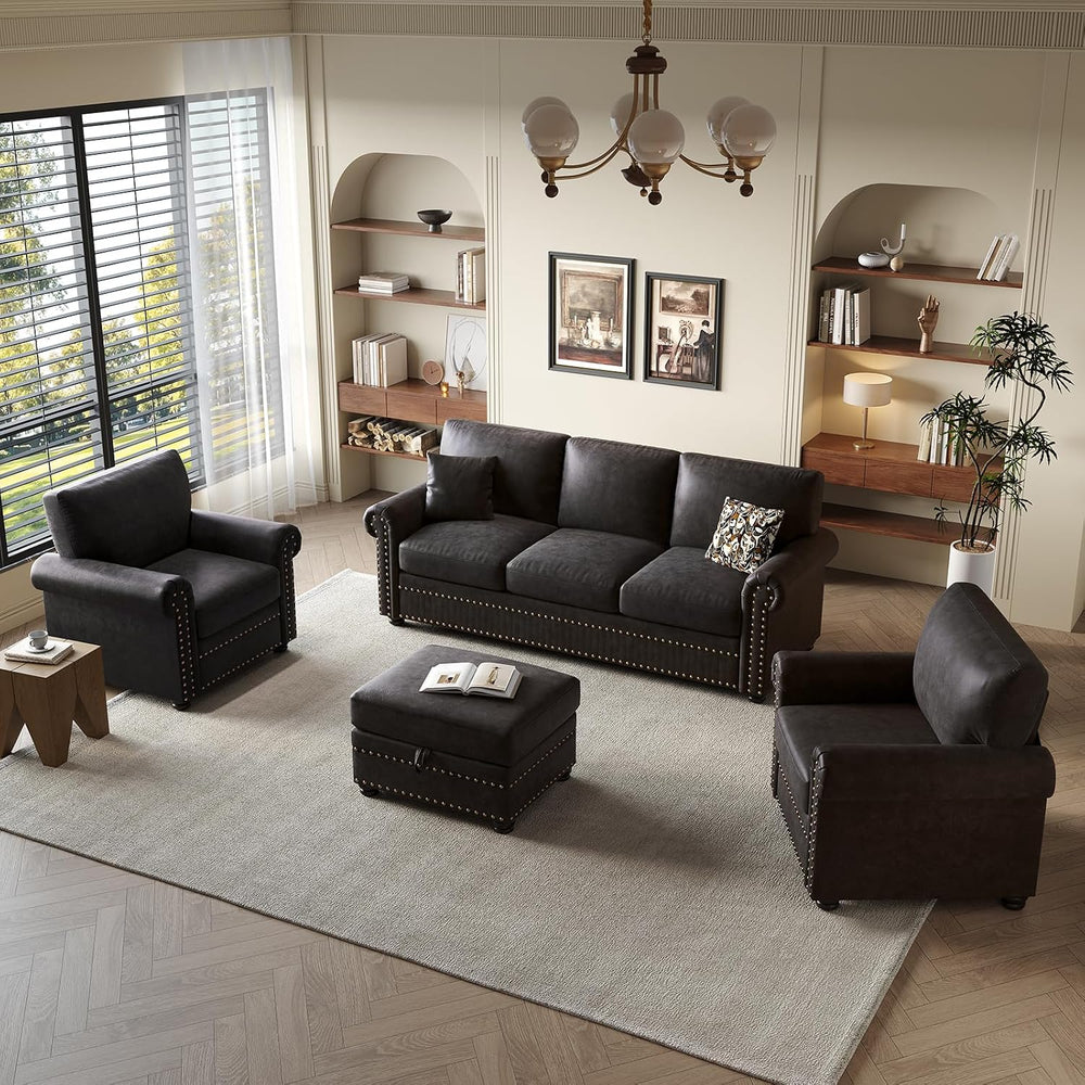 ONBRILL Nailhead Trim Accent Chair, Faux Leather Club Chair for Living Room, ...