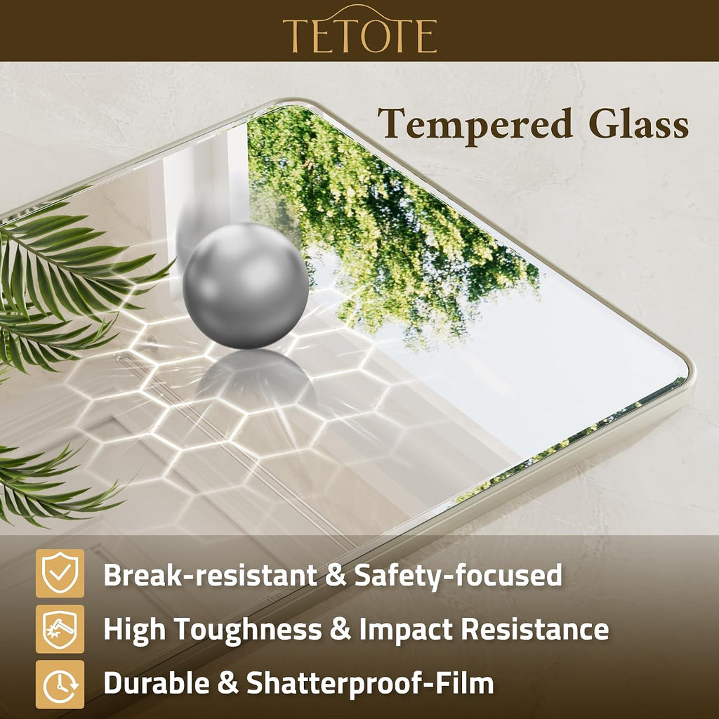 TETOTE Brushed Nickel Mirror 20 x 30 Beveled Edge Tempered Glass, Rounded Corner Rectangle Bathroom Mirror for Over Sink for Modern Bathroom, Living Room, Bedroom, Entryway