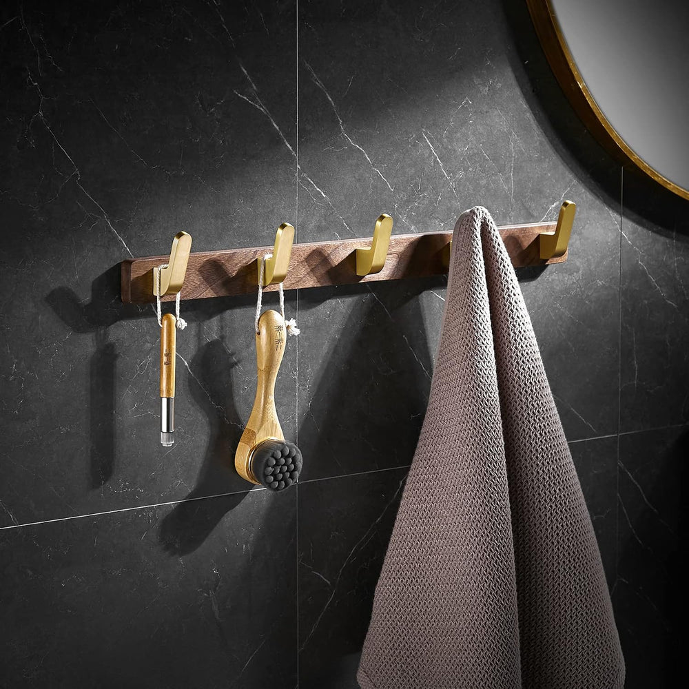 Wall Mounted Coat Rack, Metal Wood with 5 Hooks