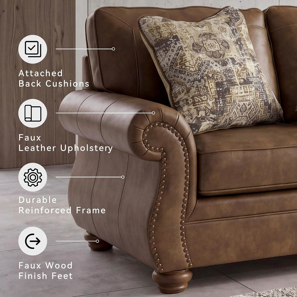 Signature Design by Ashley Faux Leather Sofa, Earth Brown, Chatterton