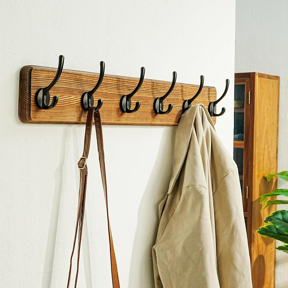 Dseap Coat Rack Wall: 24" Long, Patented, Heavy-Duty, 6-Double-Hooks Woo...
