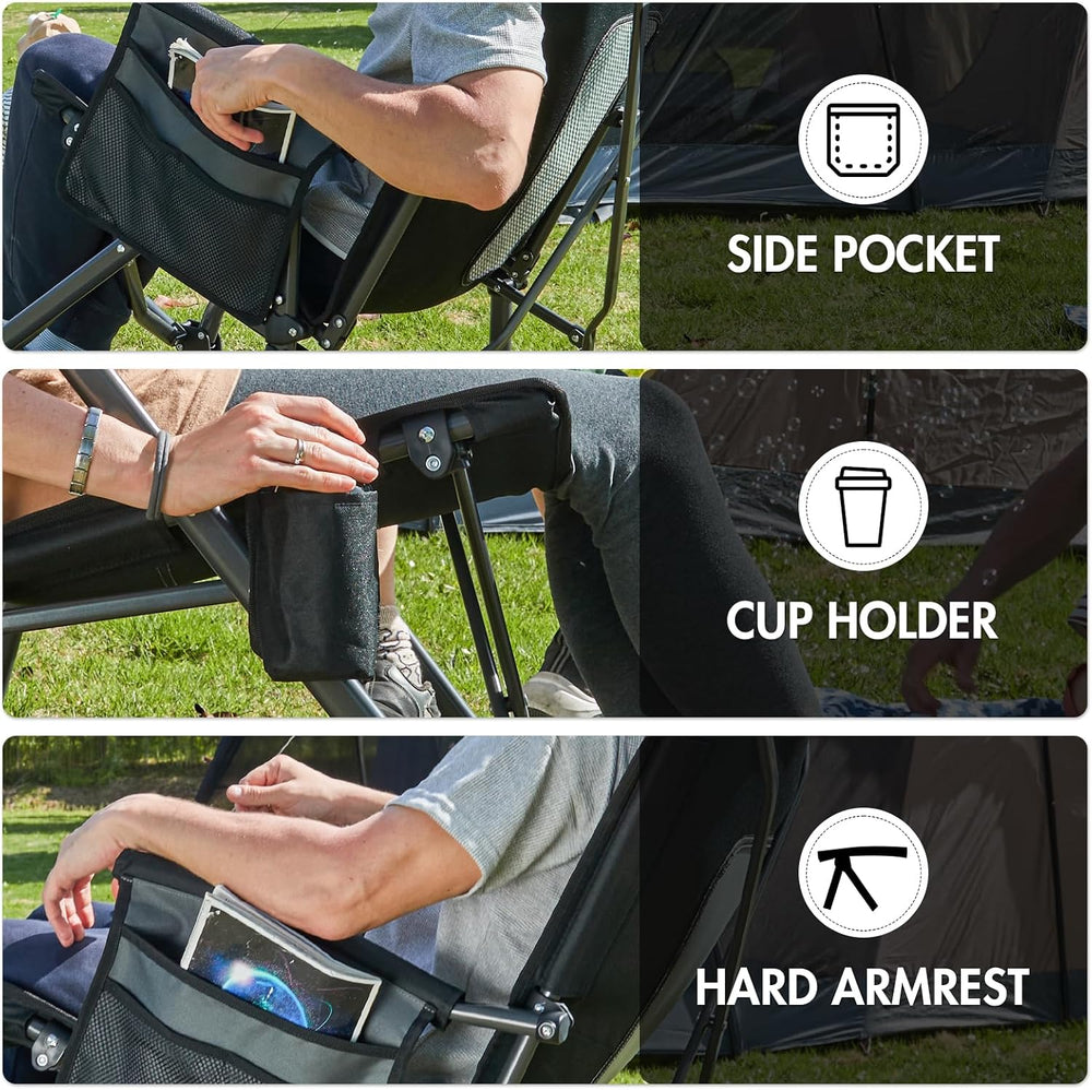 Portal Oversized Folding Rocking Camping Chair Portable 400 lbs Black