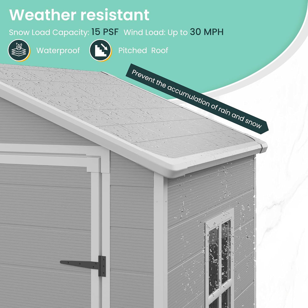 UDPATIO Outdoor Resin Storage Shed 6x4 FT Weatherproof with Floor, Grey