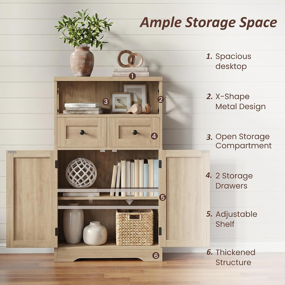 Farmhouse Accent Storage Cabinet with Drawers, Small Kitchen Pantry Cabinet
