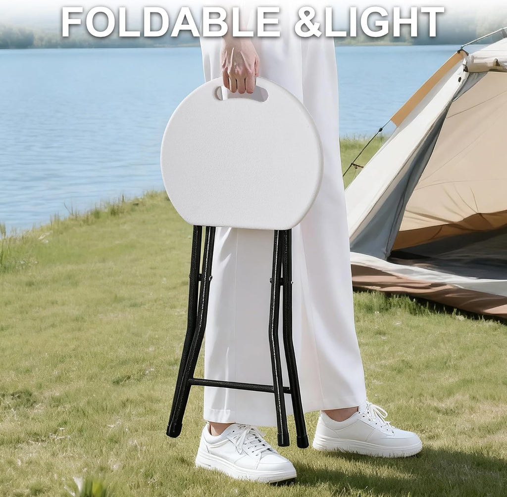 vecelo folding stool 18" with handle, solid bottom, close-up detail
