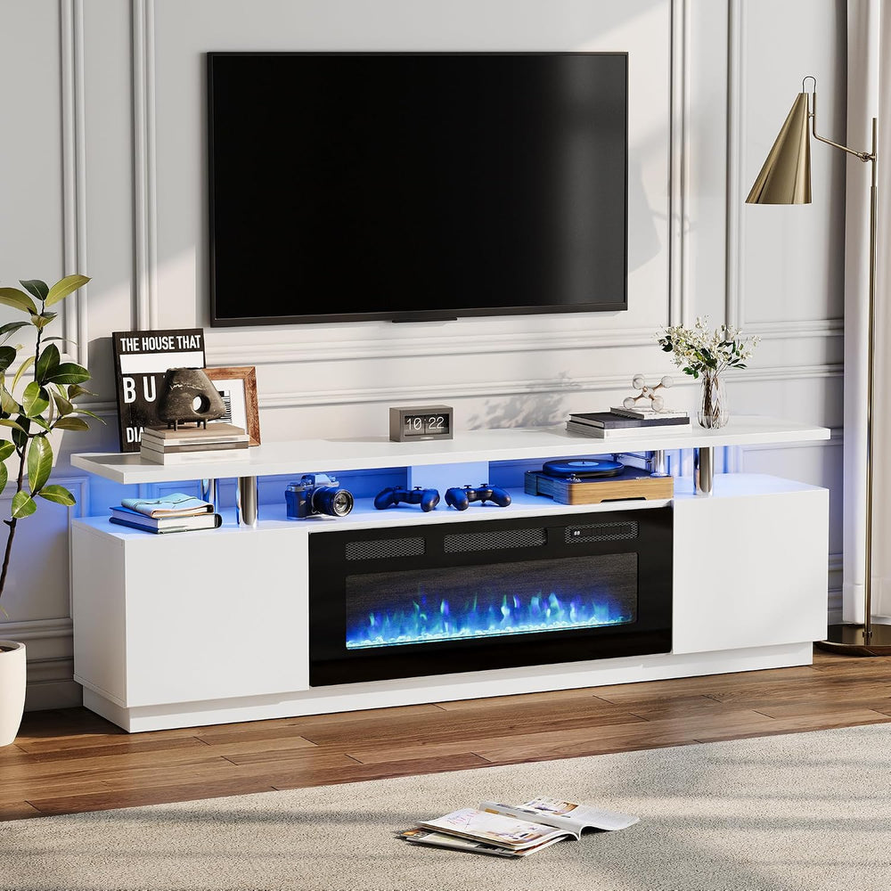 GarveeTech Led Fireplace TV Stand 70 in, Modern Electric Fireplace TV Stand w...