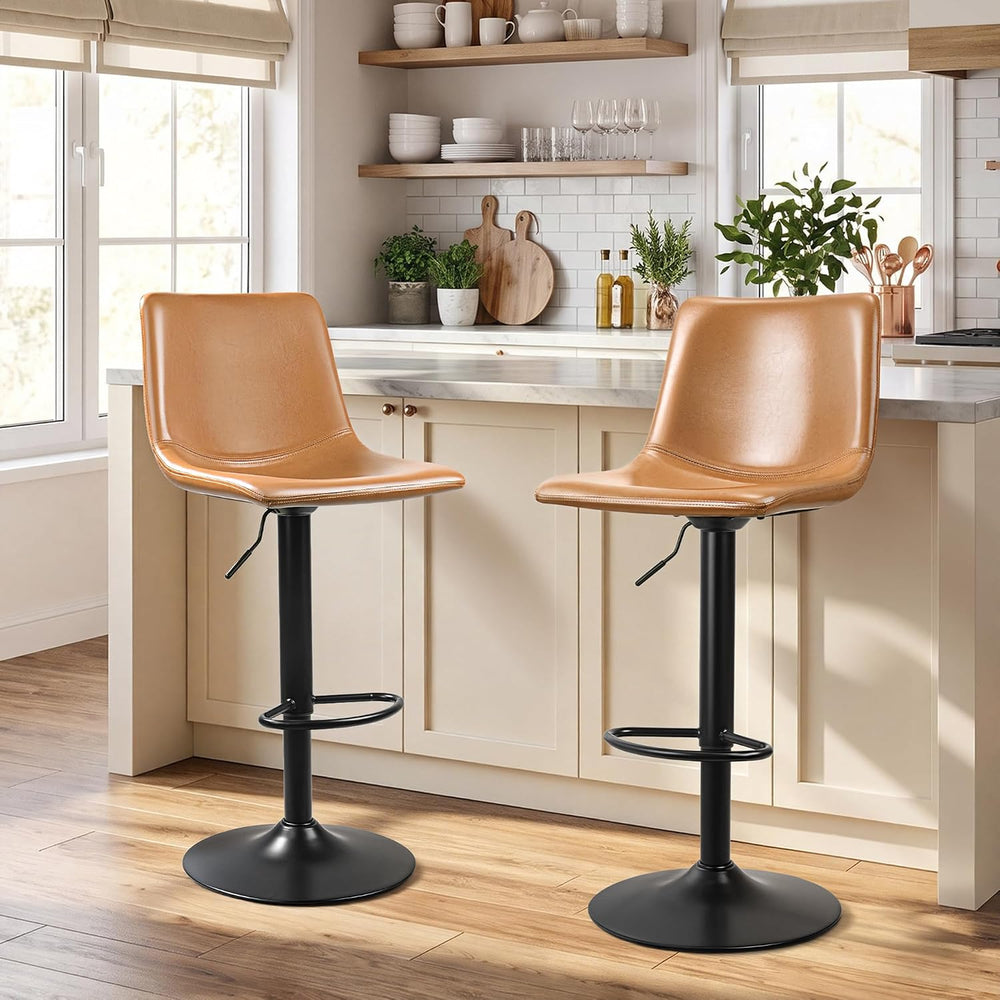 Waleaf Adjustable Bar Stools Set of 2, Modern Faux Leather Swivel Barstools