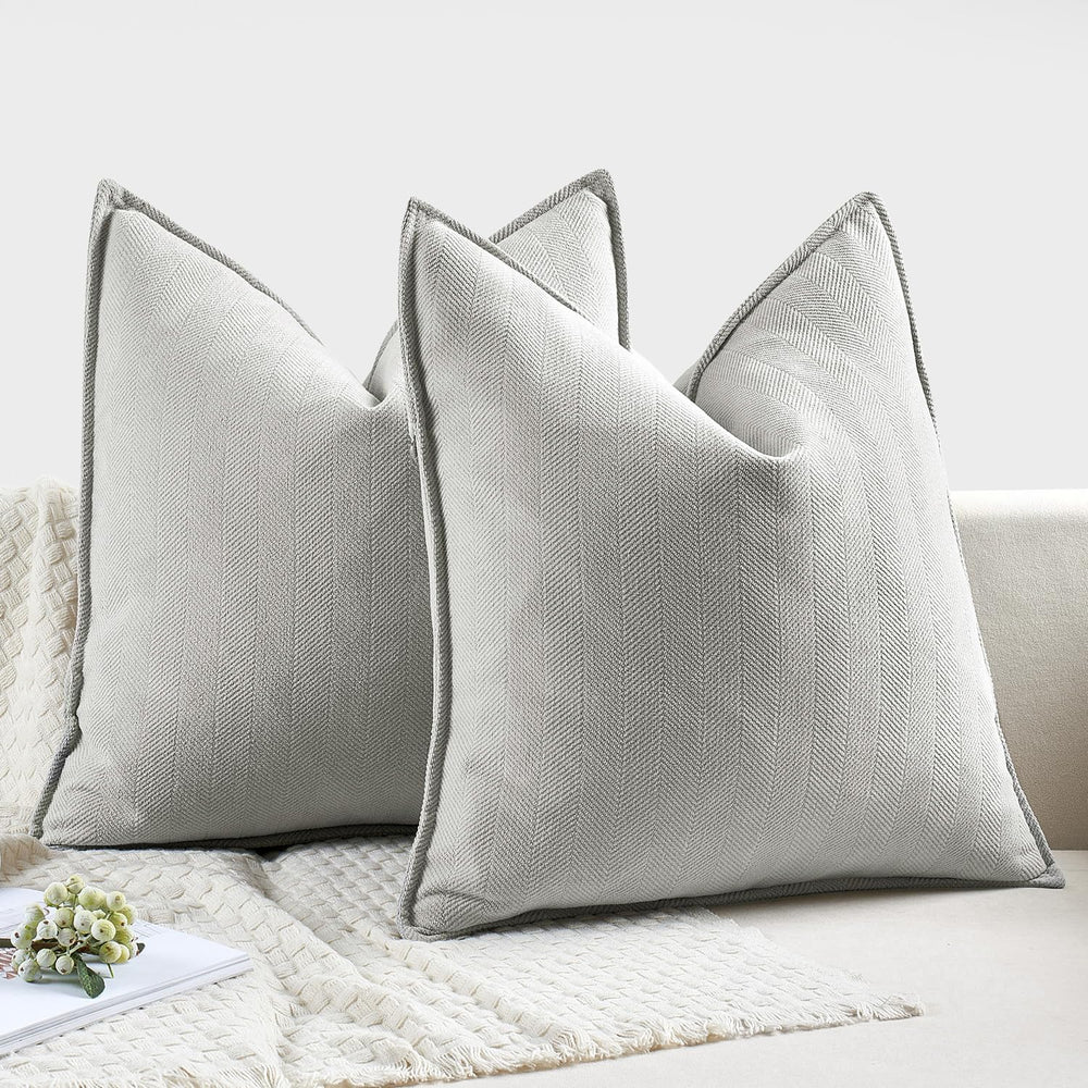 MIULEE Pack of 2 Light Grey Decorative Chenille Pillow Covers 20x20 Inch