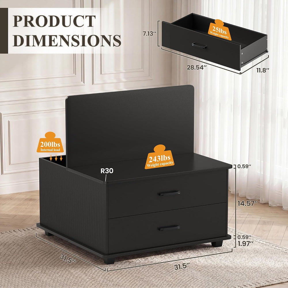 MALOL Storage Coffee Table with 2 Drawers & Flip-Top Lid with Hidden Stor...