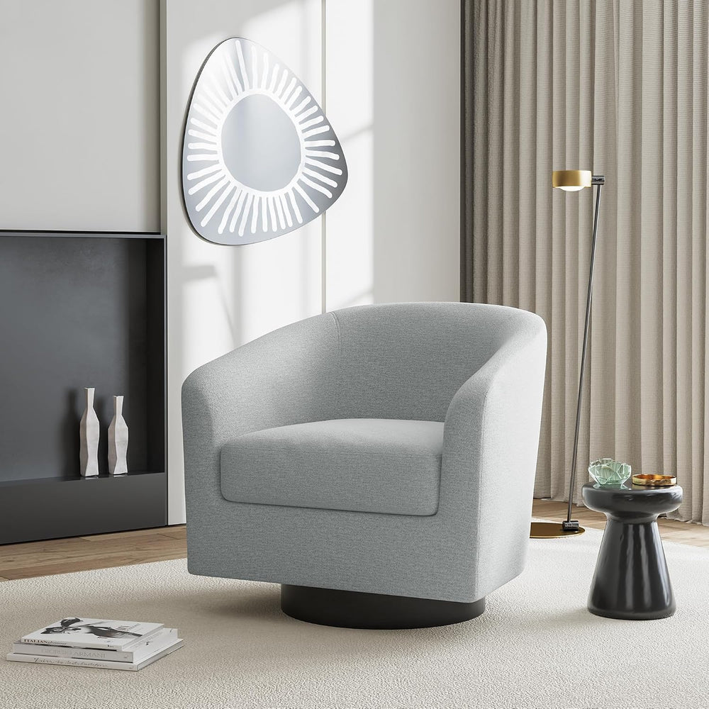 Swivel Accent Chair, Chenille Barrel Club Chair, Light Gray