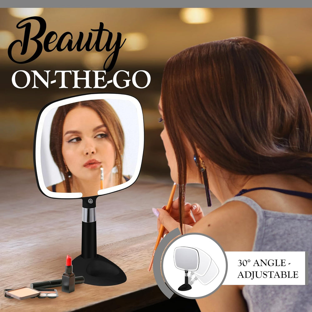 MIRRORVANA Lighted Travel Makeup Mirror, LED Handheld, 9" x 13" (Bl...