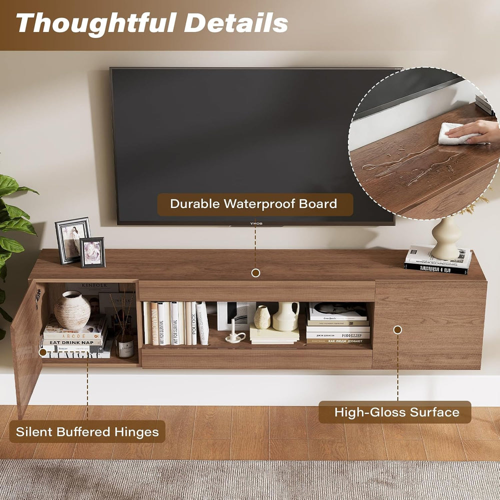 EAG 70" Floating TV Stand for TVs Up to 80", High Gloss, Brown