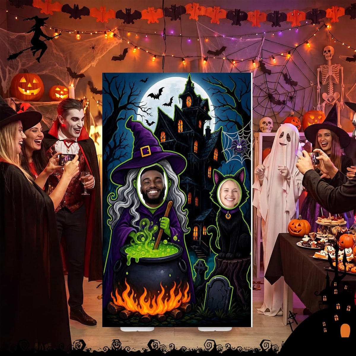 Qunclay 5.4 ft Halloween Witch Cardboard Cutout Photo Prop with Base