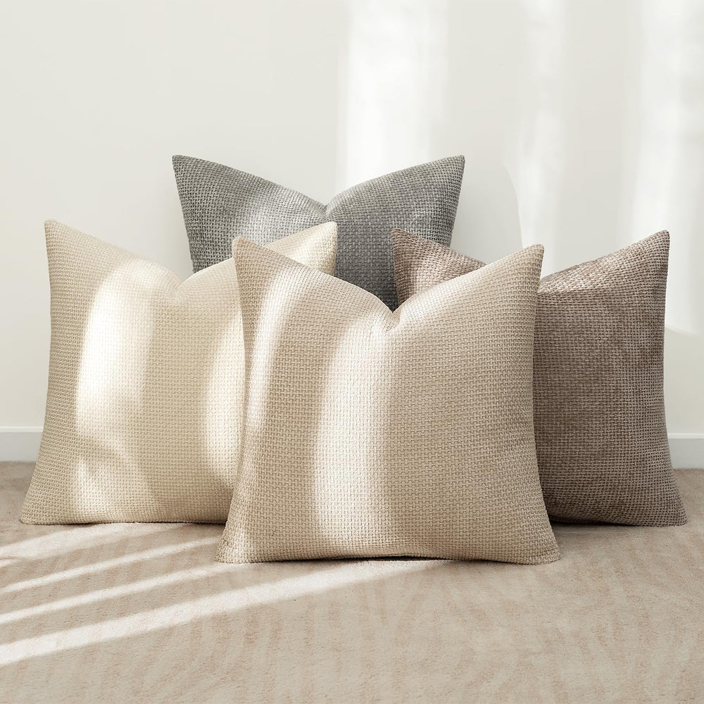 MIULEE Decorative Chenille Pillow Covers Neutral Beige 18x18 Pack of 4