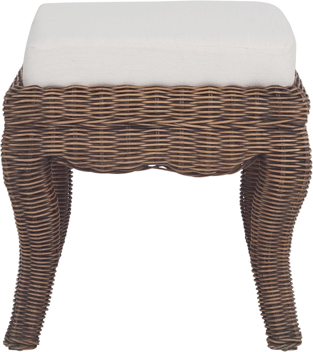 JONATHAN Y Rowan 19.7" Coastal Woven Rattan Vanity Stool, Black Wash