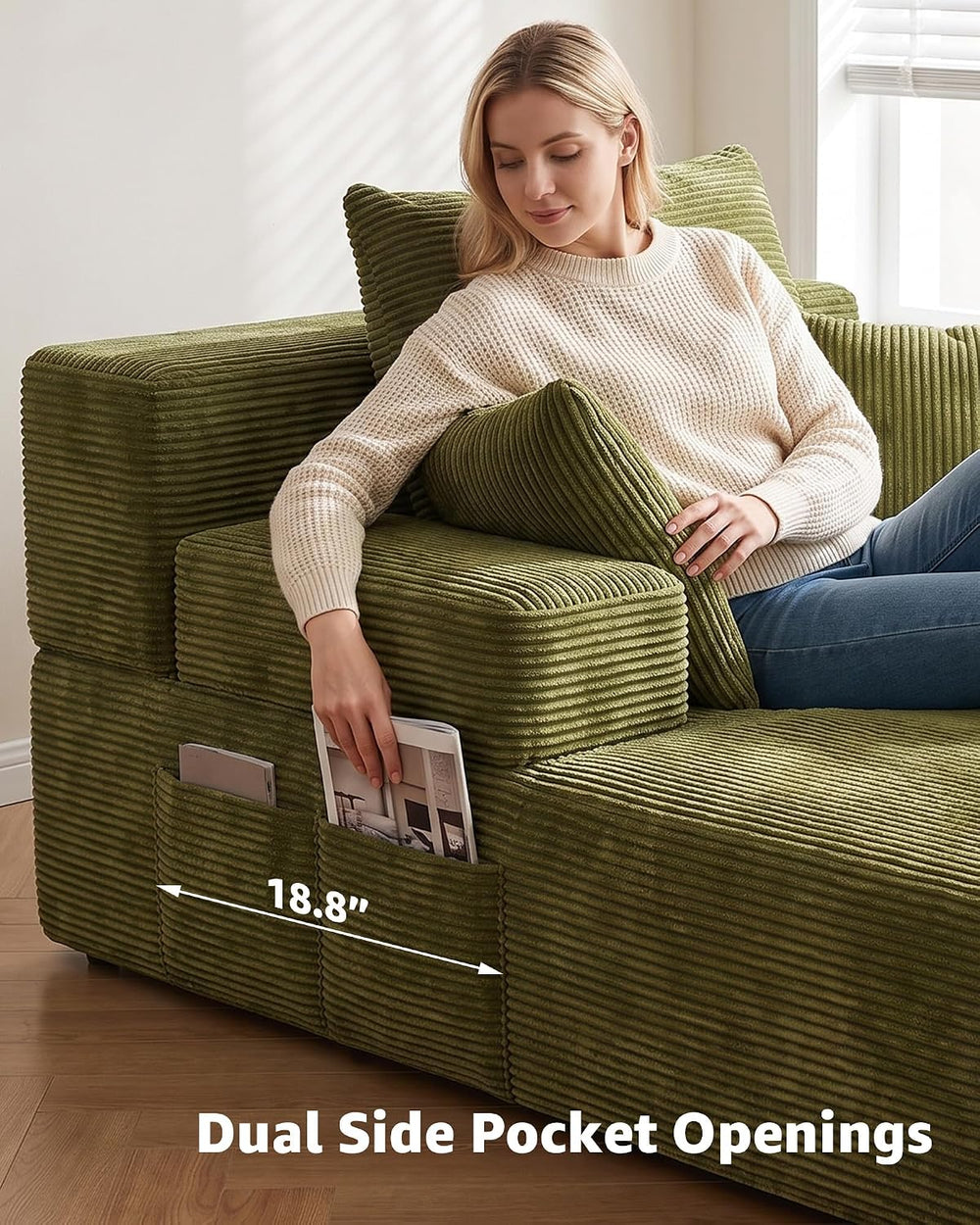 79.5" Oversized Boneless Chaise Lounge, Chaise Lounge Chair Indoor, Green