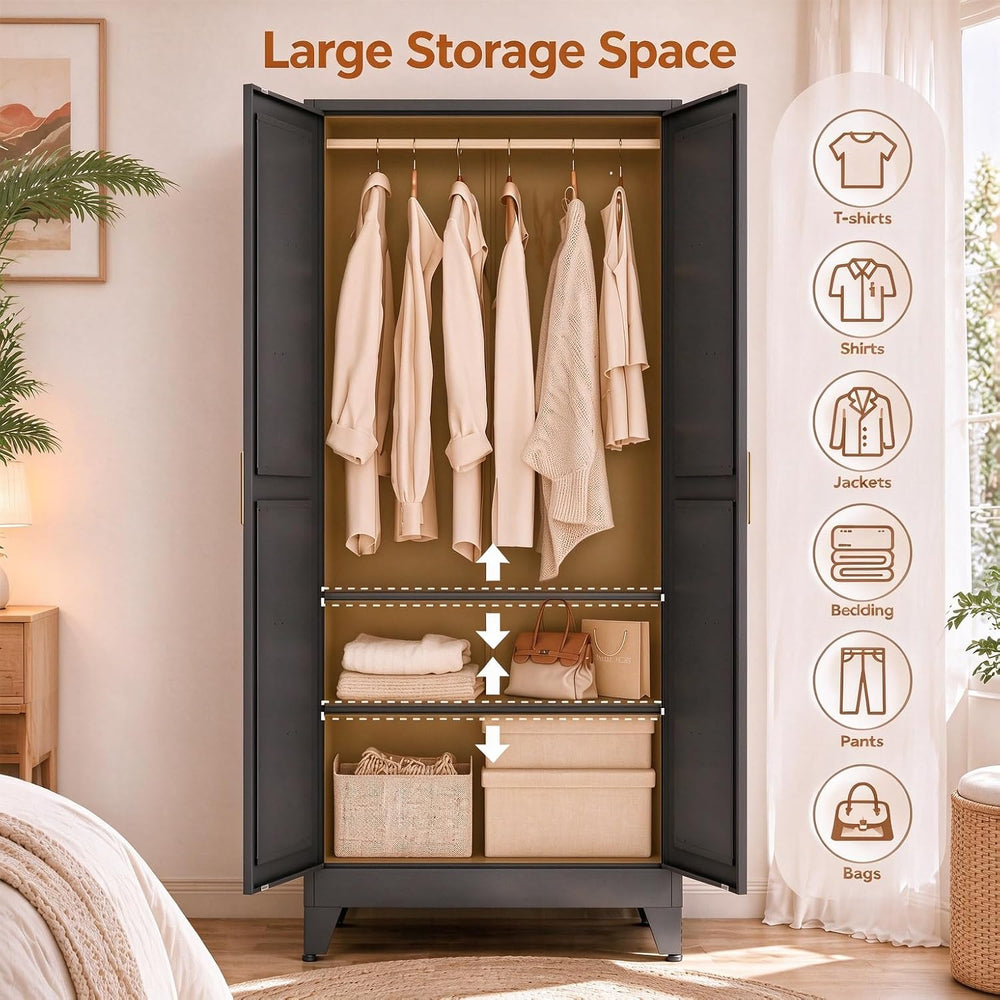 Bevivog Metal Wardrobe Closet with Doors, 71" Farmhouse Bedroom Armoire ...