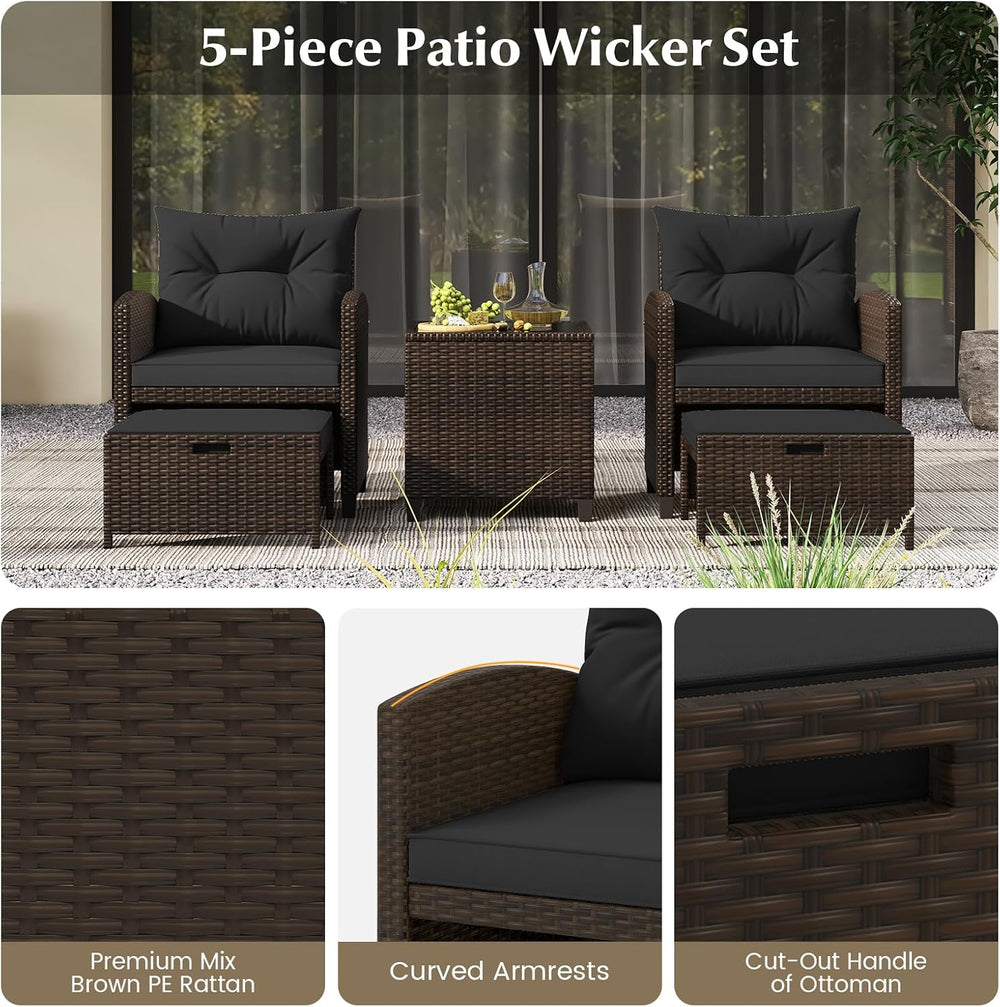Tangkula 5 Pieces Patio Conversation Set, PE Wicker Rattan Outdoor Furniture ...
