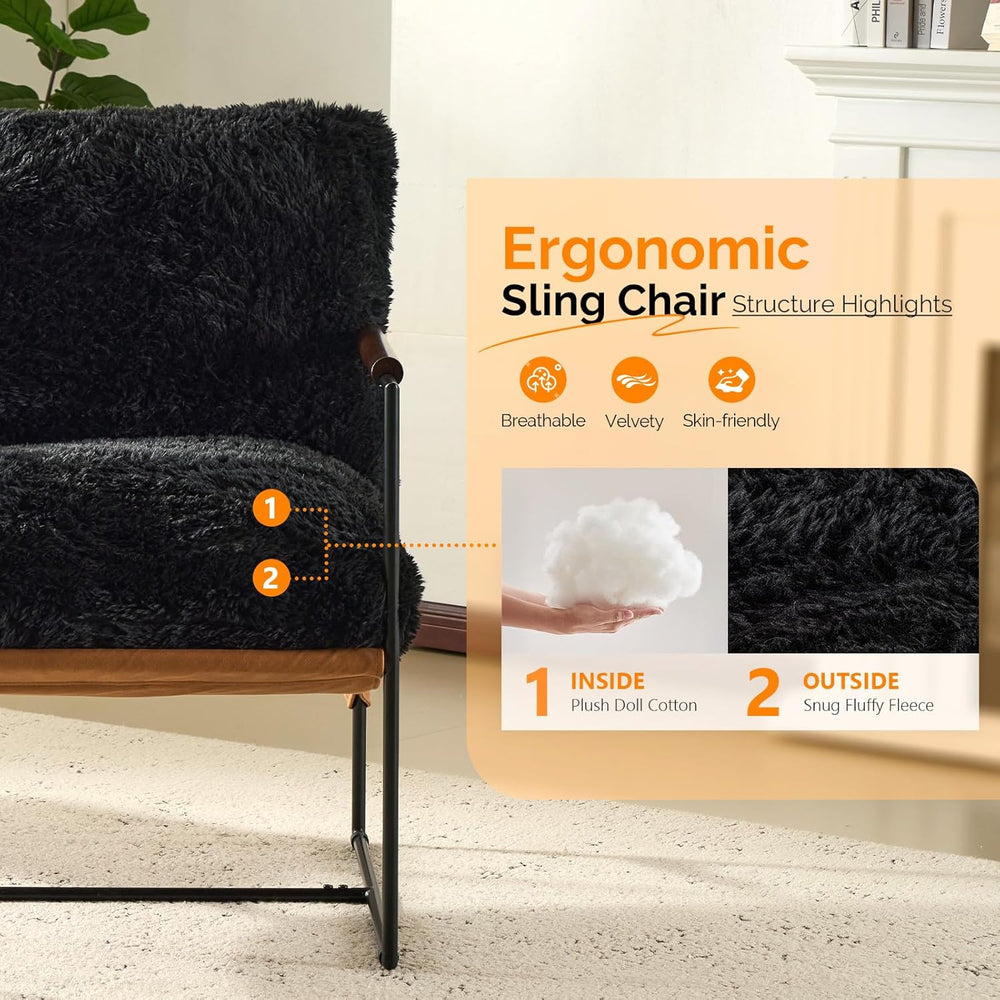 VINGLI 28" Wide Plush Upholstery Sling Modern Accent Chair with Metal Fr...