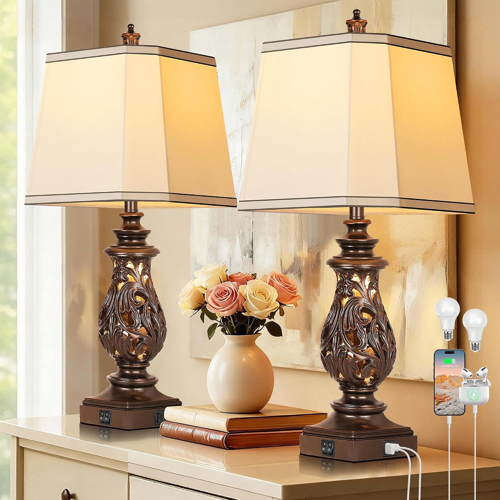 PARTPHONER 29" Table Lamps Set of 2, Bedside Lamps with USB A+C Ports &a...