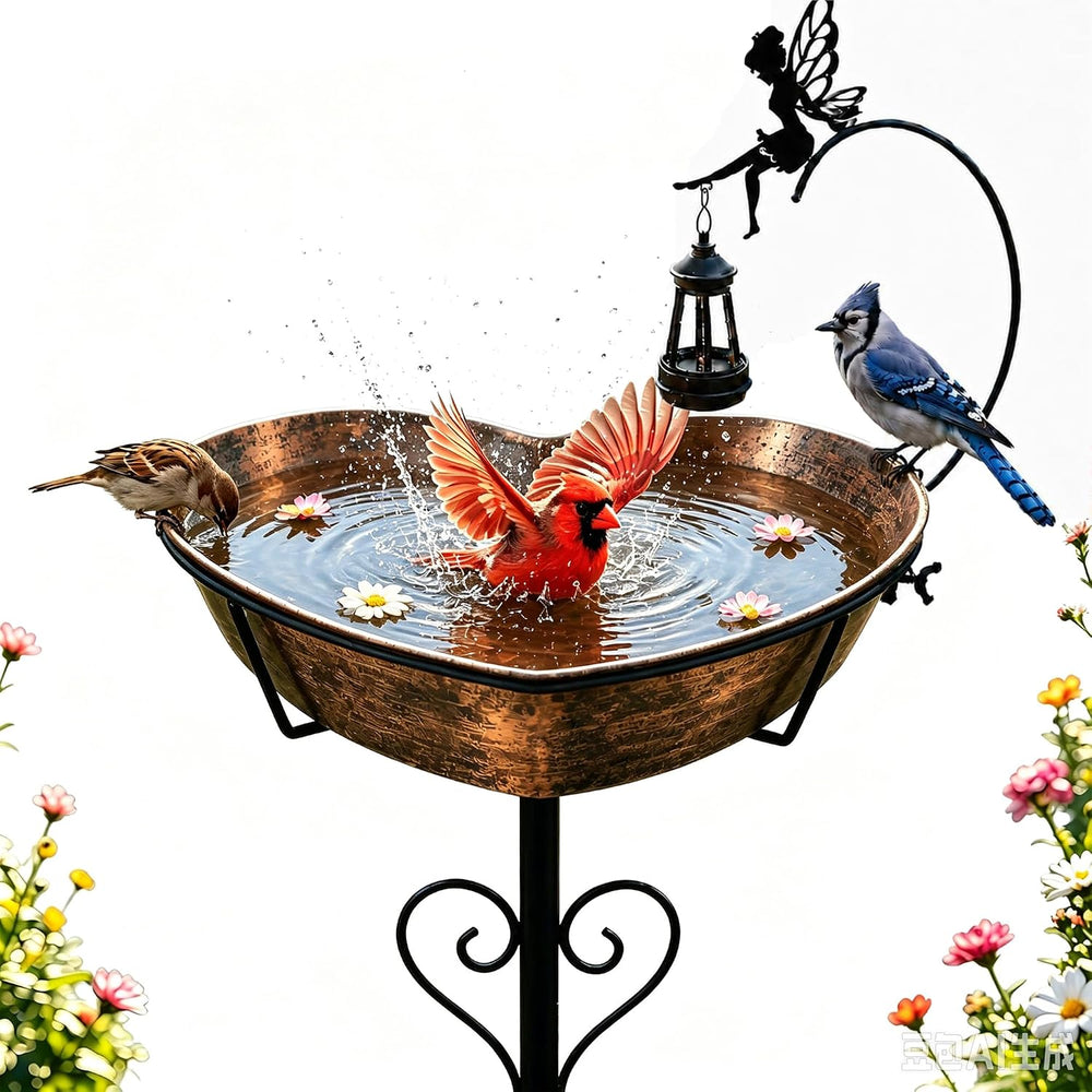 Goodeco Bird Bath with Solar Lantern - 3.2" Deep, 13.8" Removable Bowl