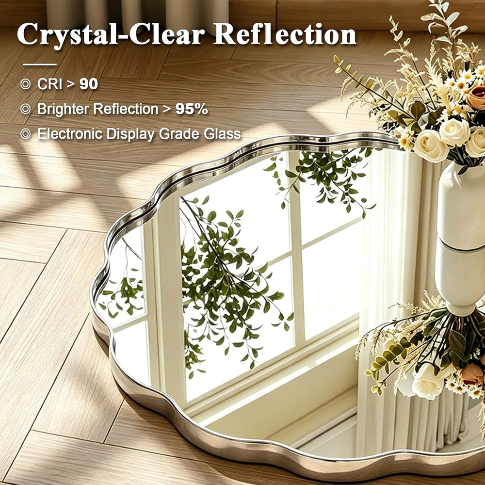 ANDY STAR Chrome Round Wall Mirror 28 inch, Polished Metal Frame Circle Bathr...