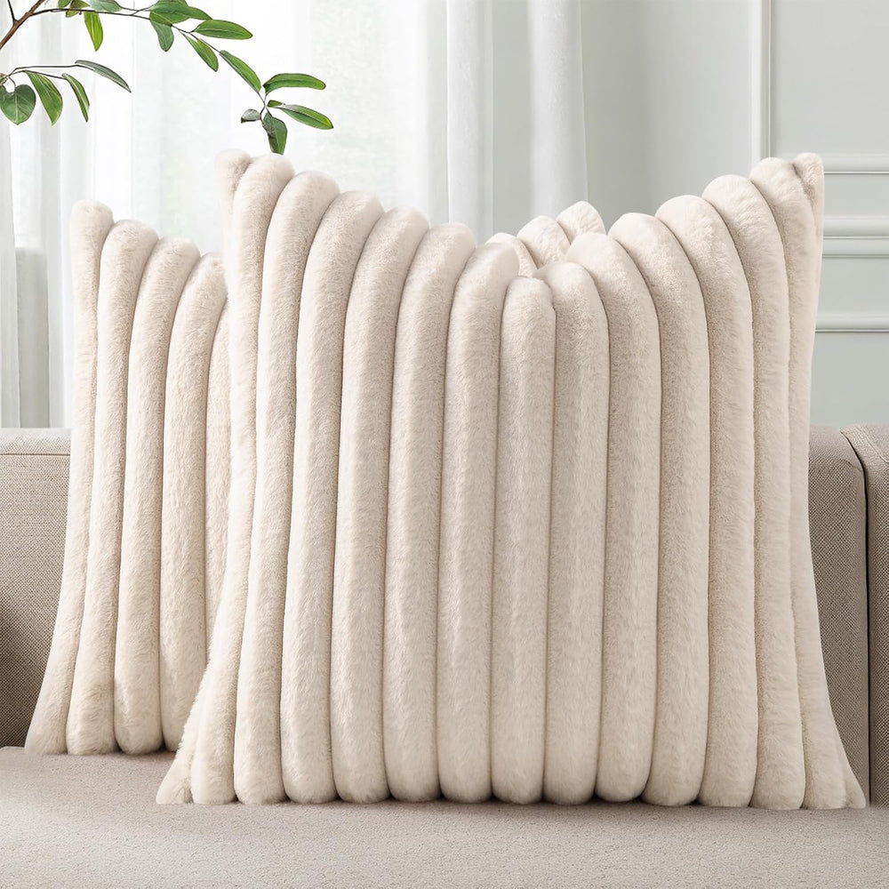 Pallene Faux Fur Decorative Throw Pillow Covers 26x26 Set of 2, Apricot