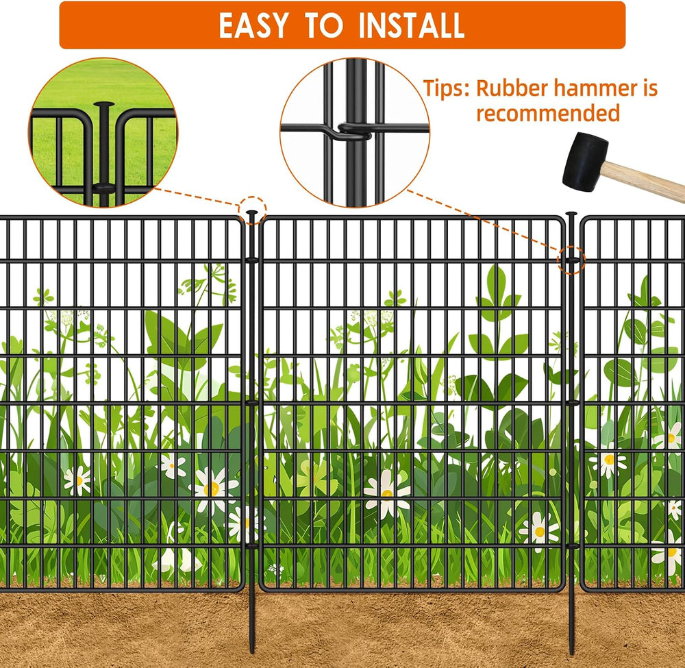 10 Panels No Dig Fence with Gate, 32 in(H) X 24 ft(L) Garden Decorative Fence...
