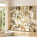 LGHM 79" W Luxury Marble-Patterned White Gold Bookshelf, Set of 2